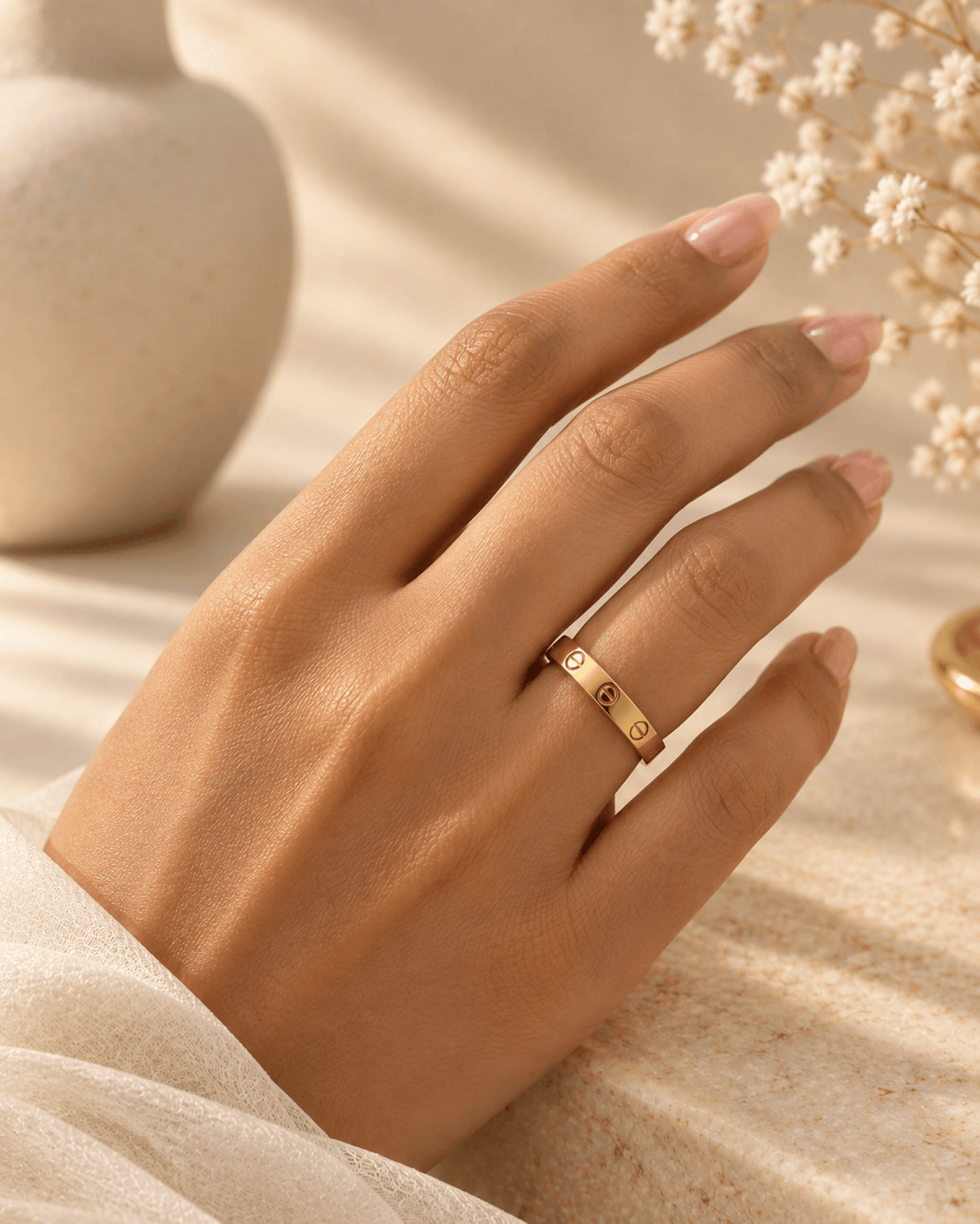 stainless steel anti tarnish screw pattern ring for women
