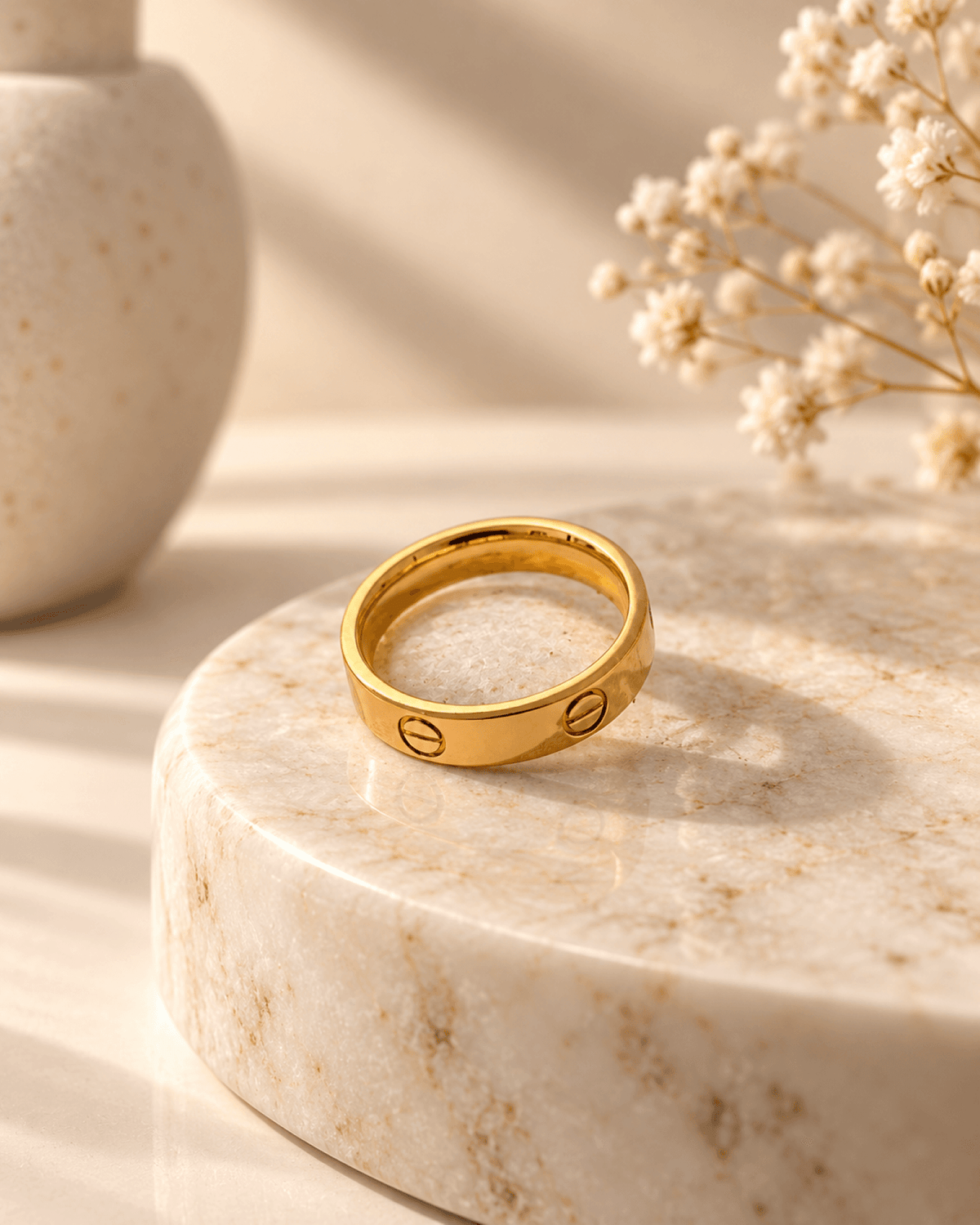 stainless steel anti tarnish screw pattern ring for women