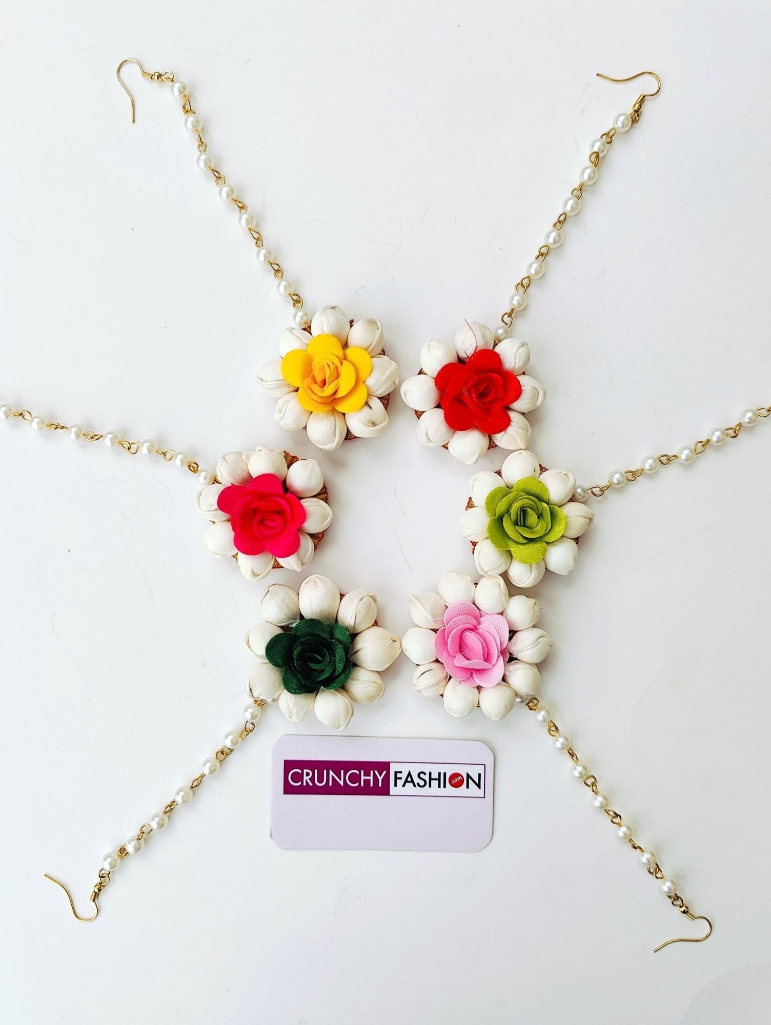 Multicolored floral Maang Tikka from HANDICRAFT collection, ideal Haldi return favours and wedding floral favours