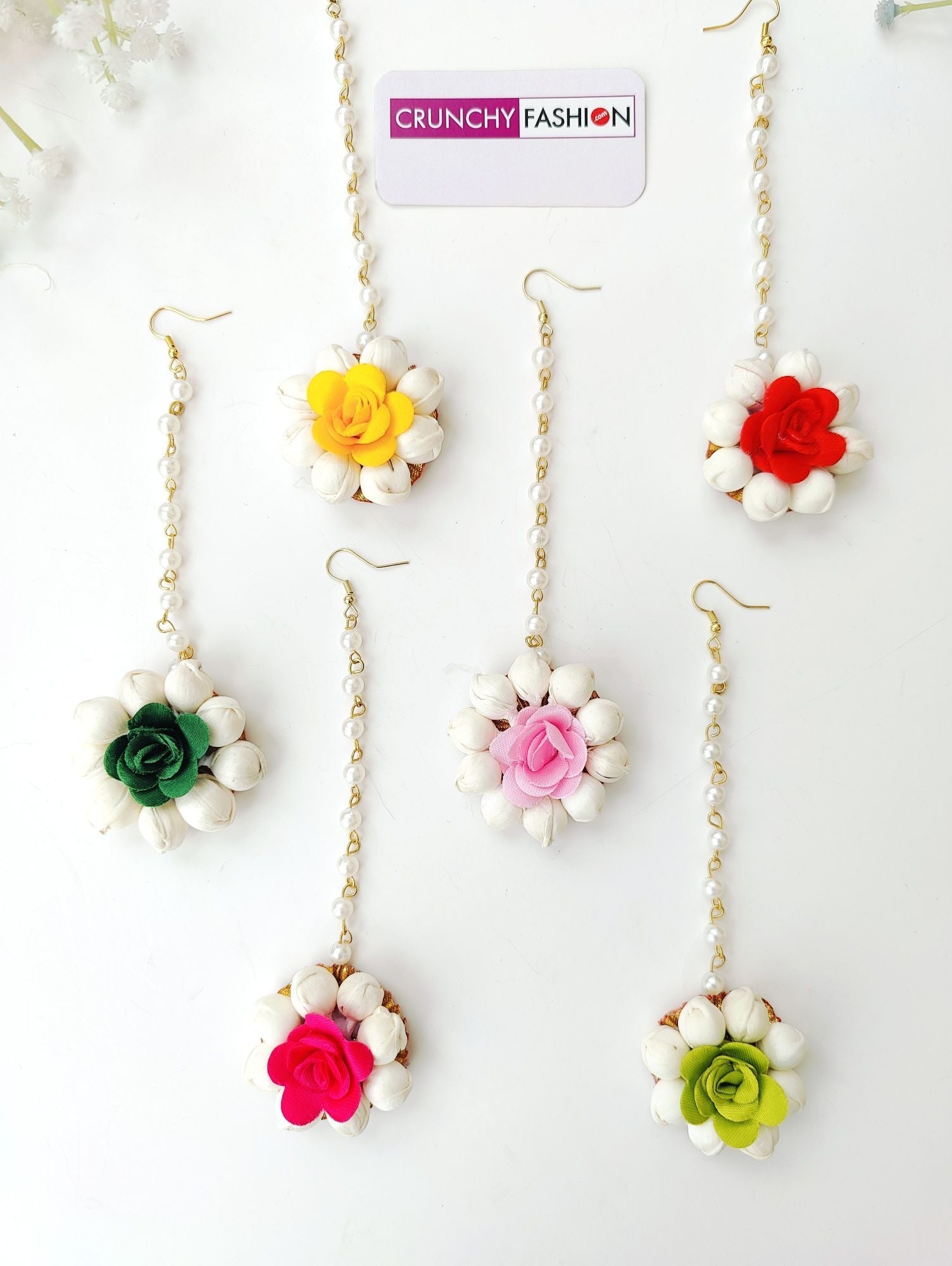 Multicolored floral Maang Tikka from HANDICRAFT collection, ideal Haldi return favours and wedding floral favours