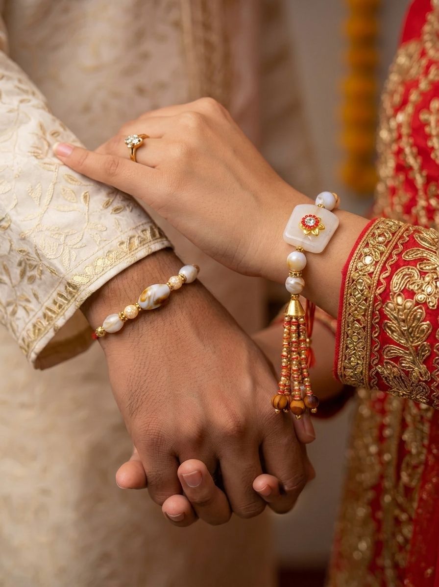 Sparkling Bhaiya Bhabhi Handmade & Kundan Rakhi Set