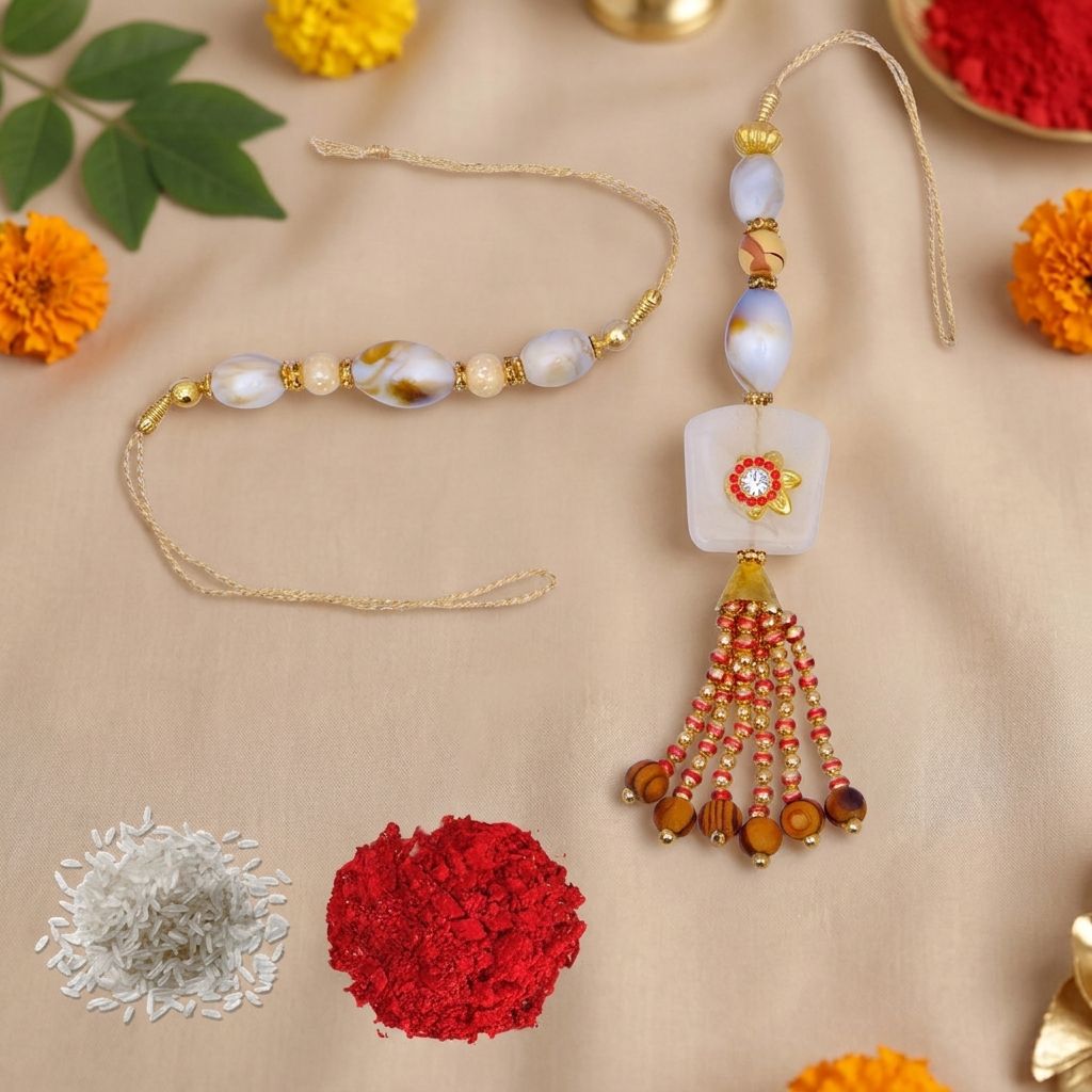 Sparkling Bhaiya Bhabhi Handmade & Kundan Rakhi Set