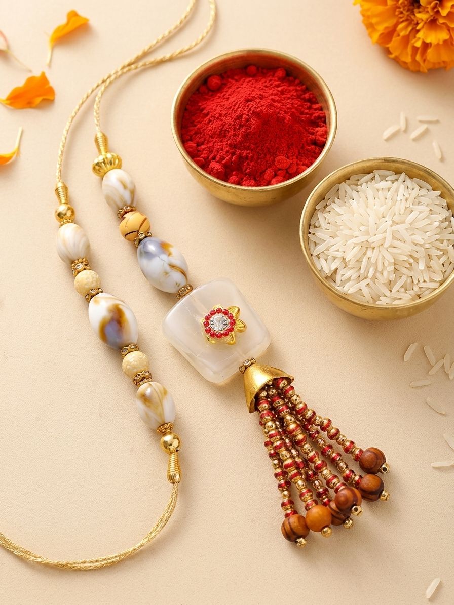 Sparkling Bhaiya Bhabhi Handmade & Kundan Rakhi Set