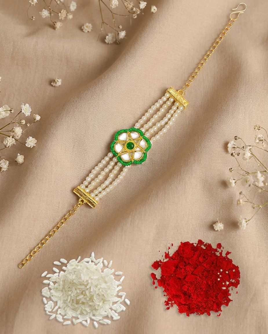 Moti Kundan Rakhi: Traditional Rakhi Gift for Brothers with Roli & Chawal