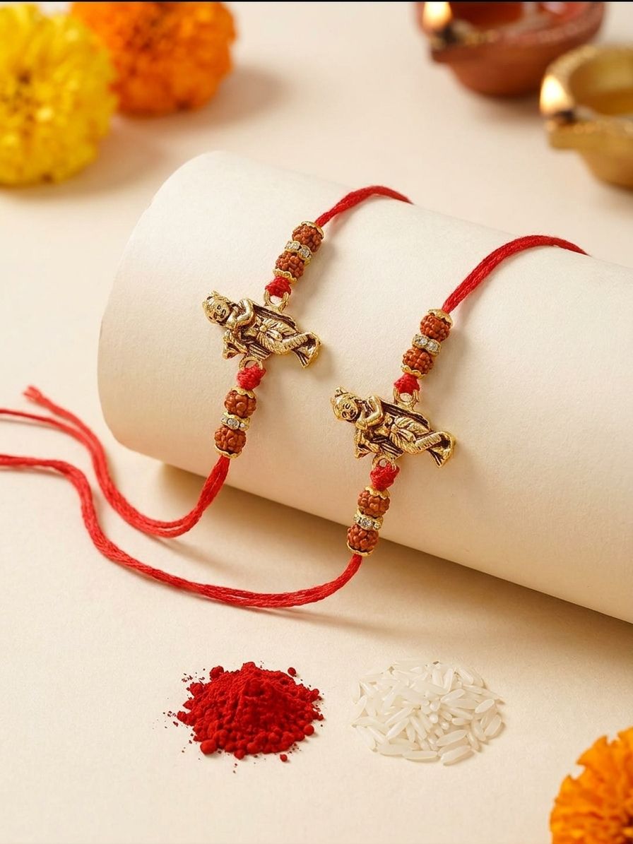 Shri Krishna oxidised Gold Rakhi Twin Pack for Raksha Bandhan