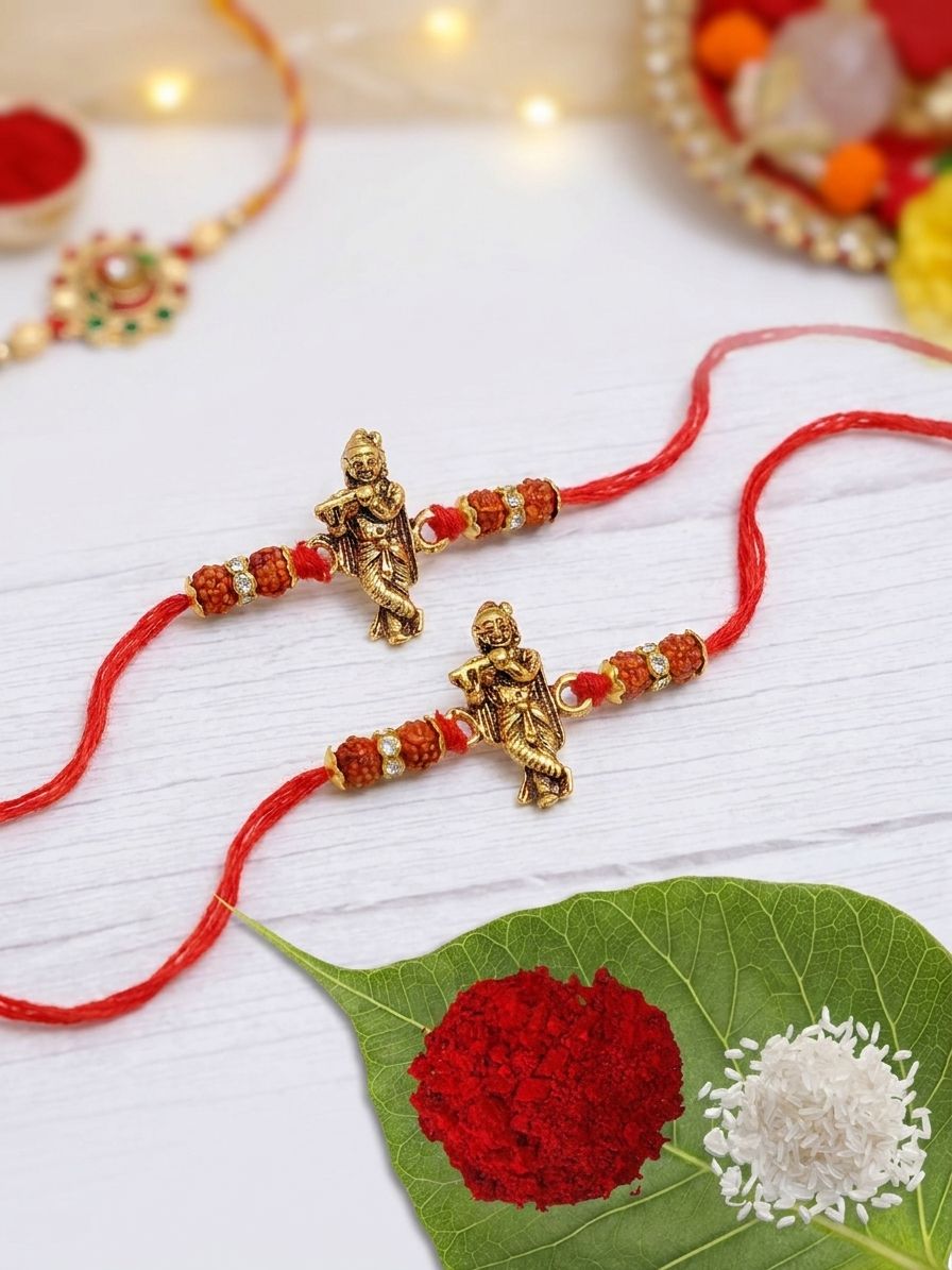 Shri Krishna oxidised Gold Rakhi Twin Pack for Raksha Bandhan