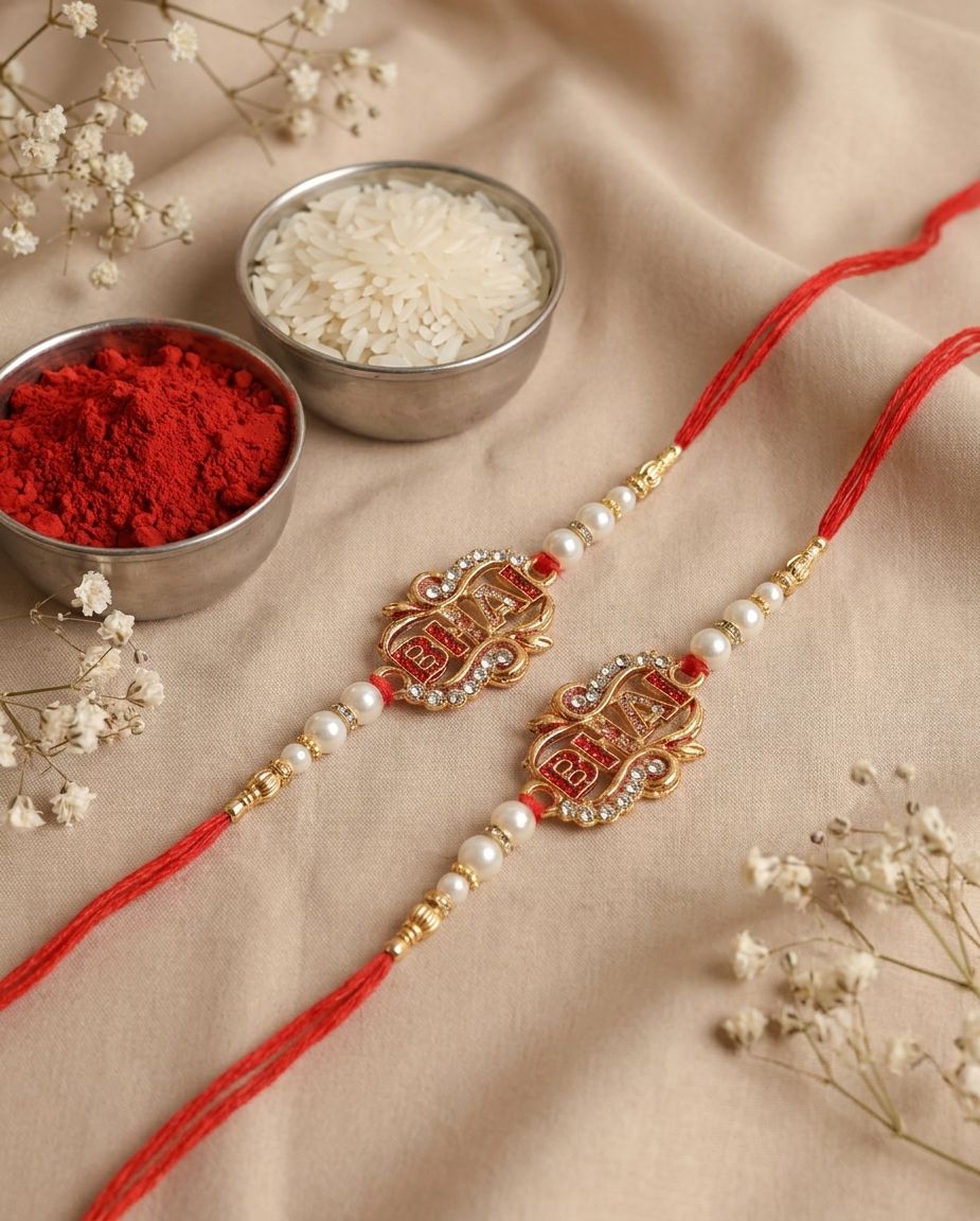 Oxidised Gold 'Bhai' Duo Rakhi Set - Tradition & Trend