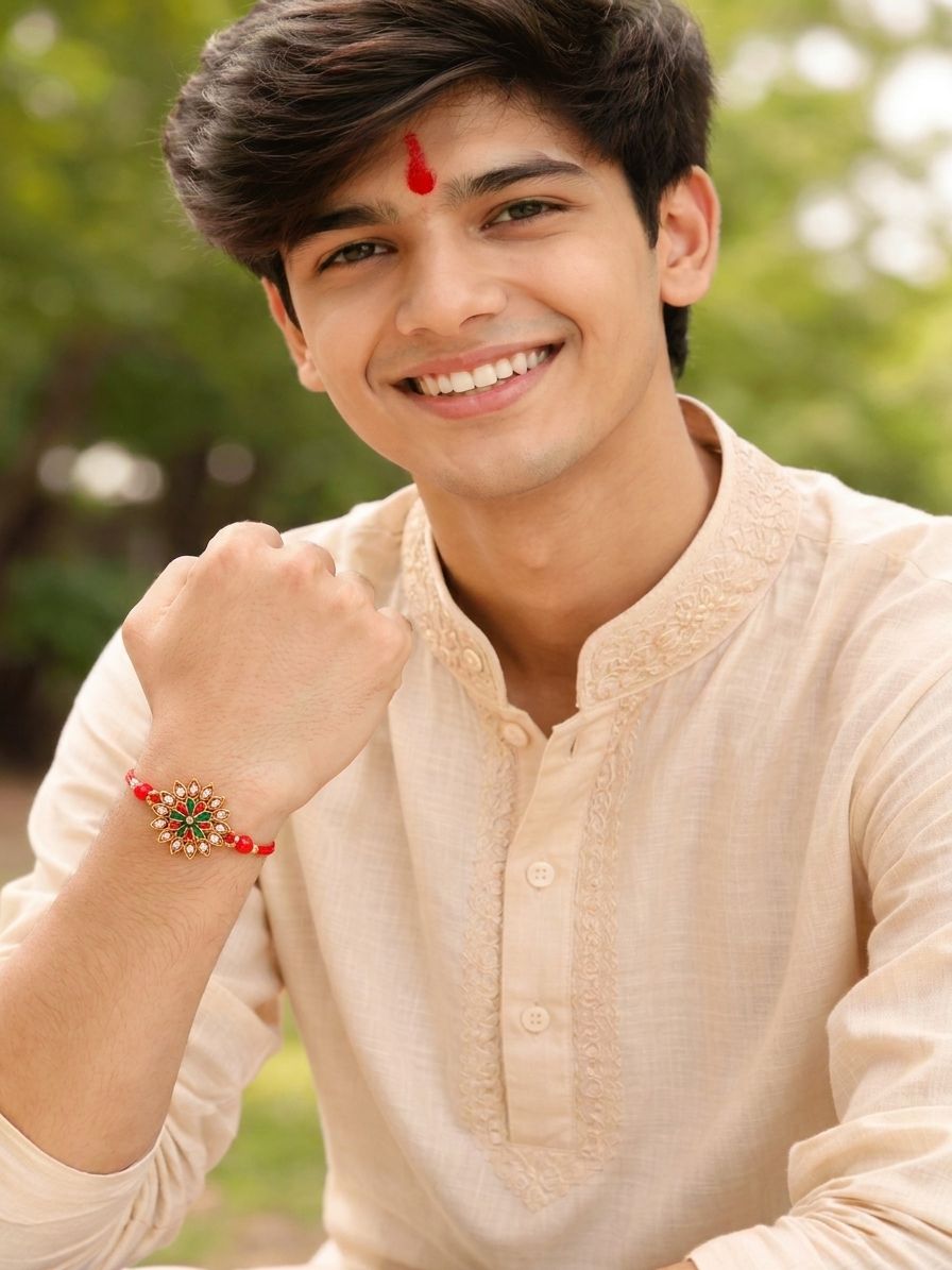 2 Gold-Toned Kundan Rakhis | Special Gift for Brothers