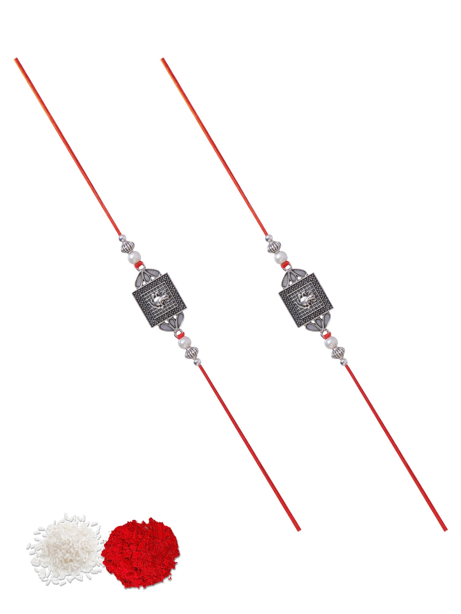 Twin Ganesha Oxidised Silver Rakhi Set