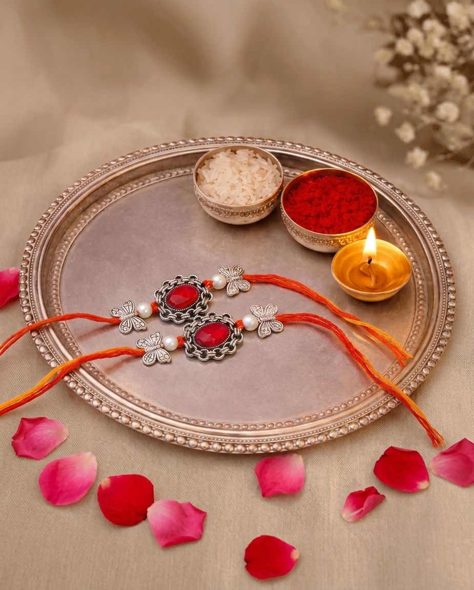 Silver Oxidised Designer Rakhi Set of 2 | Best Rakhi for Brothers