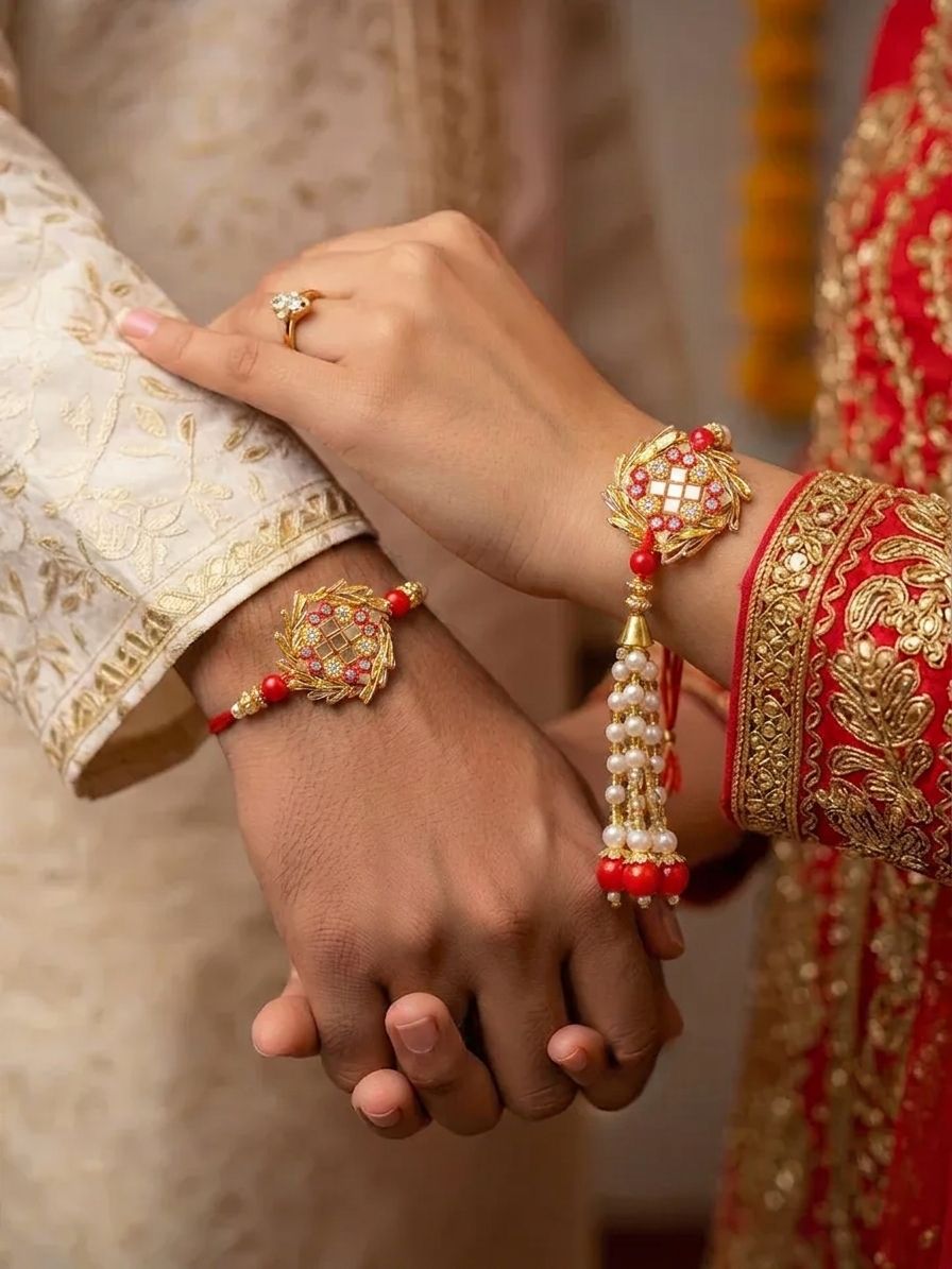 Handmade Bhaiya Bhabhi Rakhi Set Gold Beads – Buy Rakhi Online 2026