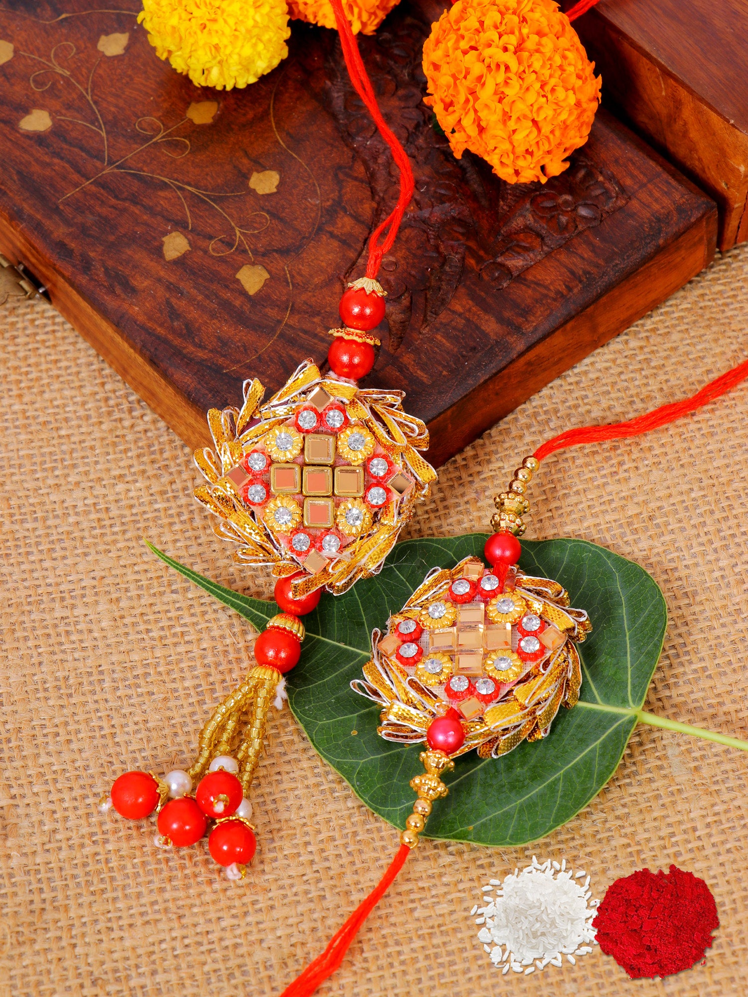 Handmade Bhaiya-Bhabhi Gold Rakhi Rakshabandhan 2025
