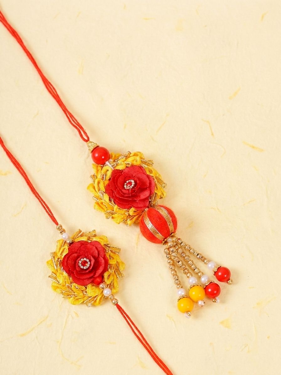 Handcrafted Floral Bhaiya Bhabhi Rakhi Set Pack of 2 for Raksha Bandhan 2026