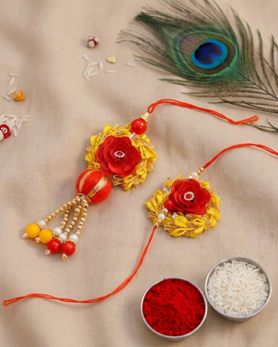 Handcrafted Floral Bhaiya Bhabhi Rakhi Set Pack of 2 for Raksha Bandhan 2026