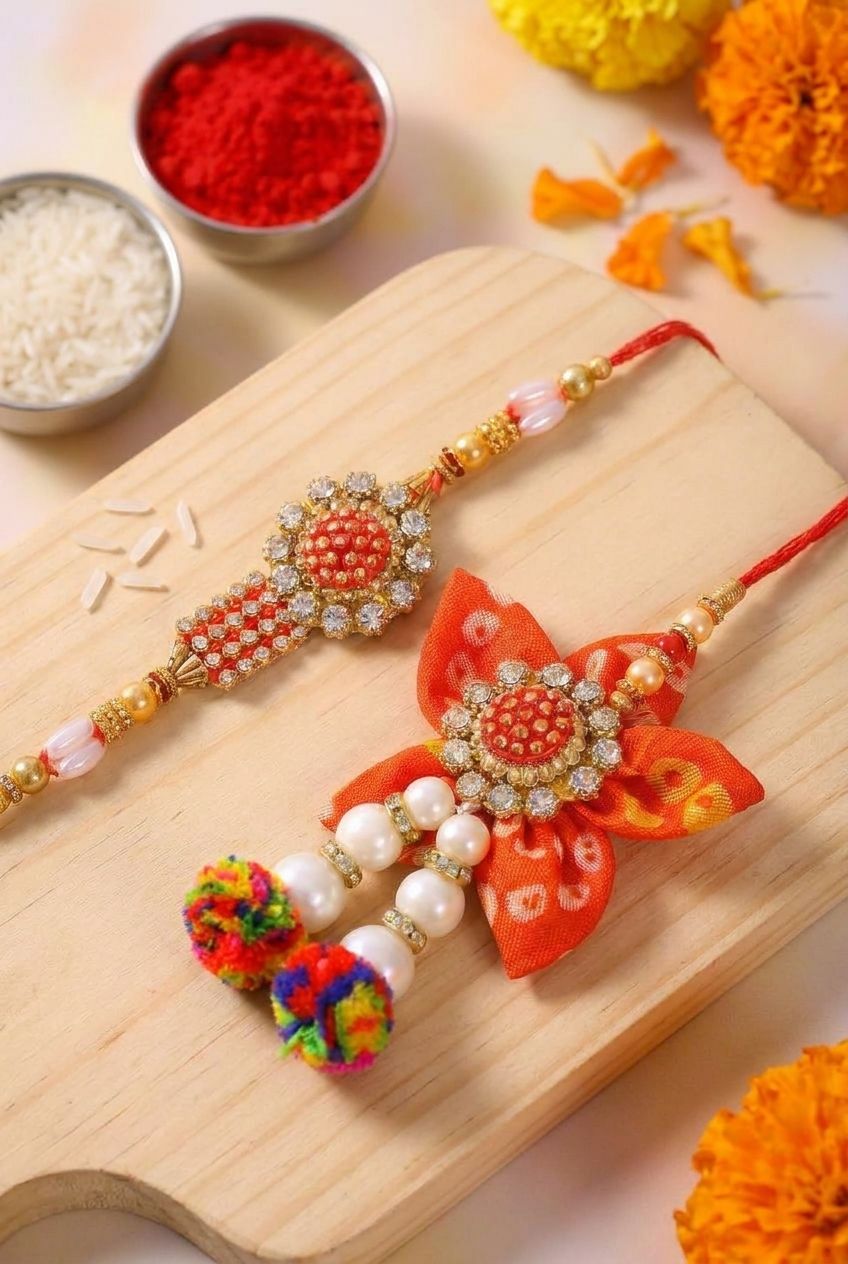 Multi-Color & Stone Duo Rakhi Set 4 Bhaiya & Bhabhi
