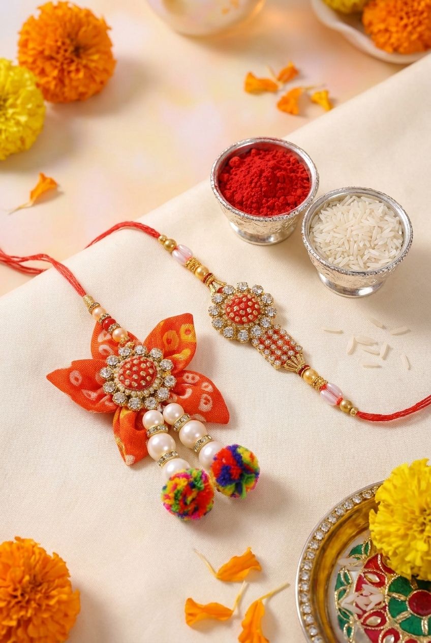 Multi-Color & Stone Duo Rakhi Set 4 Bhaiya & Bhabhi