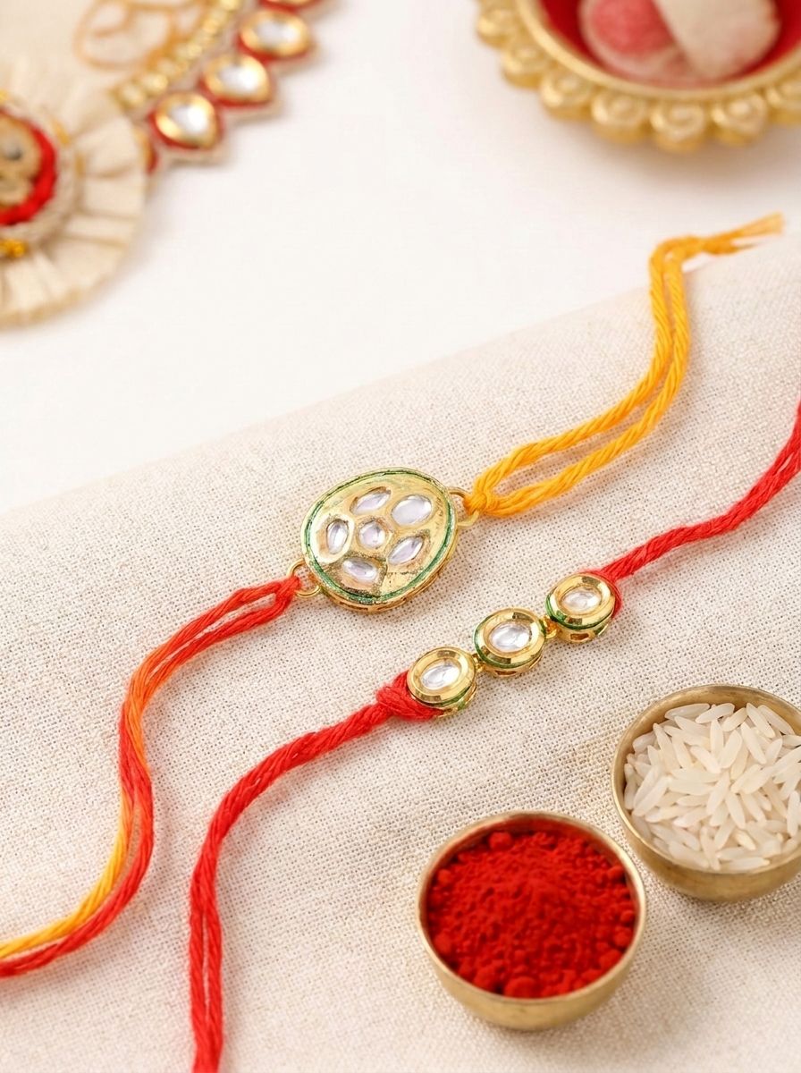 Duo Kundan Rakhi Set of 2 – Handcrafted Rakhi Gift for Brother 2026