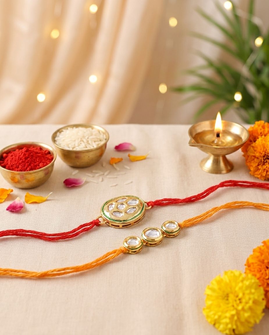 Duo Kundan Rakhi Set of 2 – Handcrafted Rakhi Gift for Brother 2026