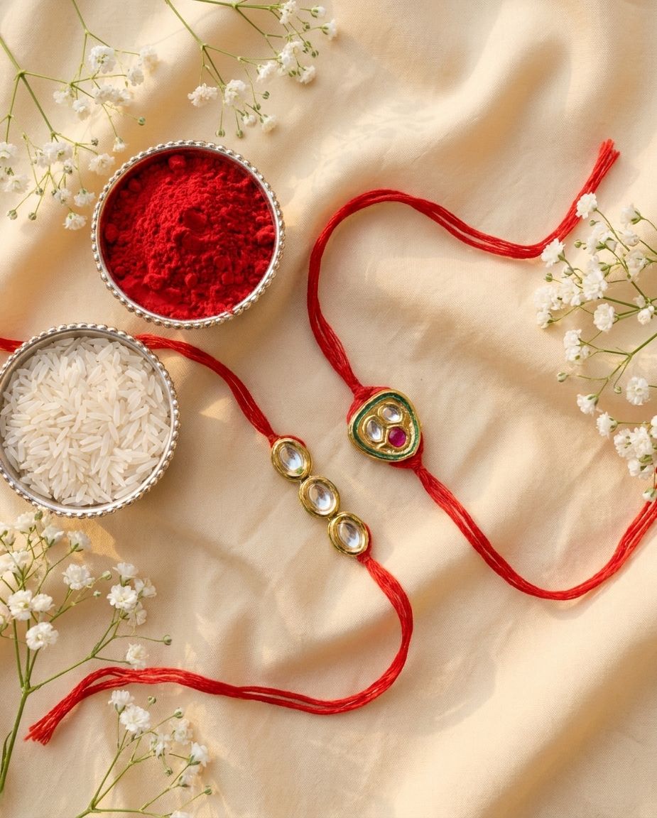 Crunchy Fashion's Vibrant Kundan Rakhi Duo for Siblings
