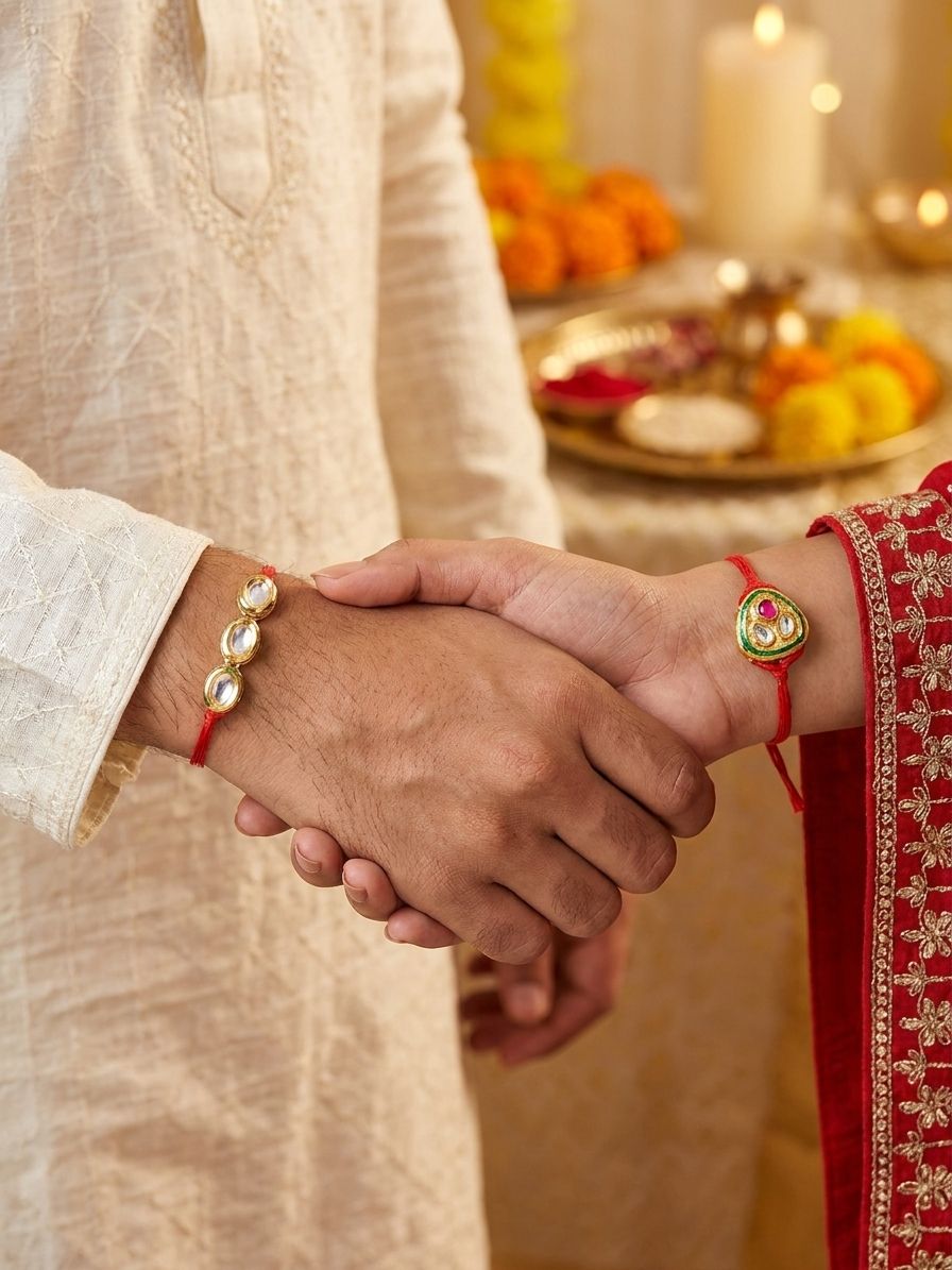 Crunchy Fashion's Vibrant Kundan Rakhi Duo for Siblings
