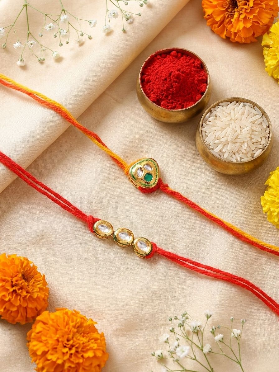 Gold-Plated Kundan Rakhi - Tradition for Bhaiya-Bhabhi