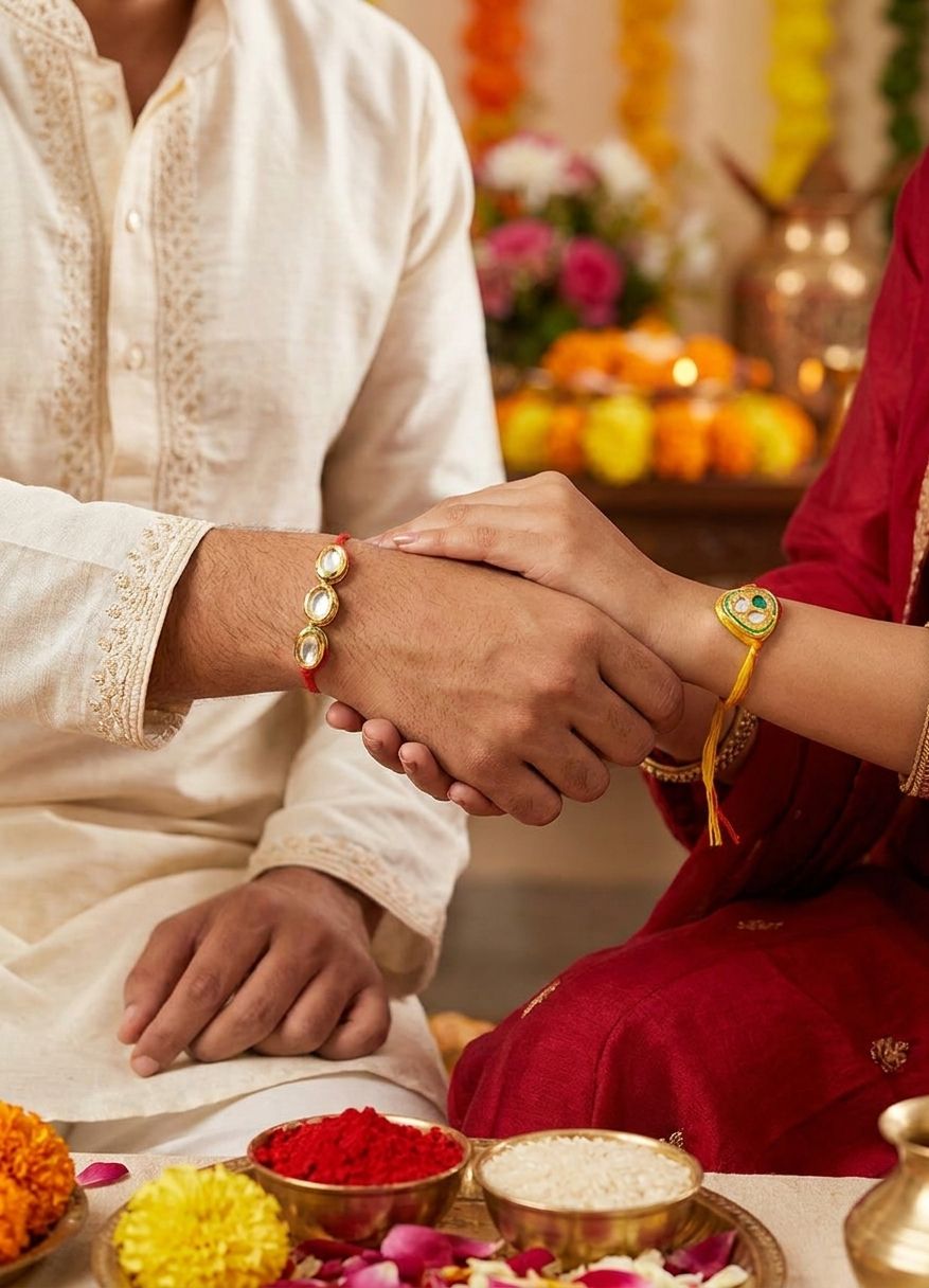 Gold-Plated Kundan Rakhi - Tradition for Bhaiya-Bhabhi