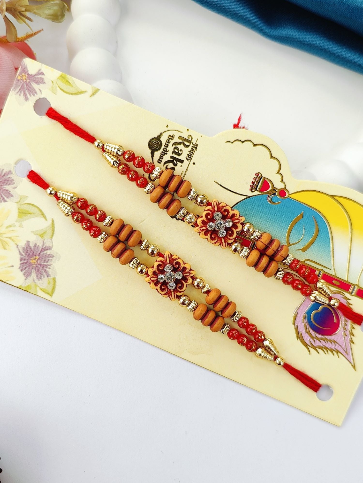 handmade flower shape stone rakhi set of 2, best rakhi for brother 2026