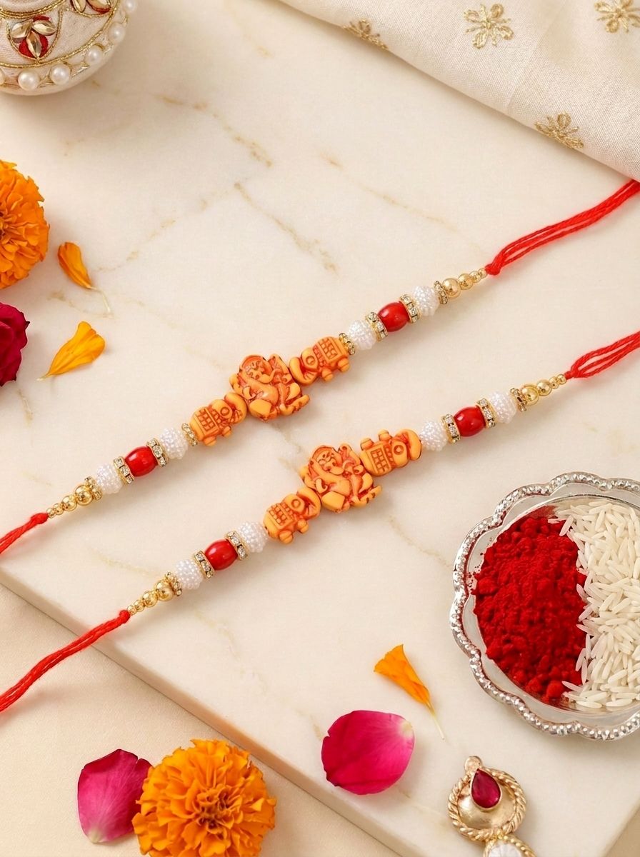 Ganesha Wooden Rakhi Gift Set of 2 with Chocolates – Rakhi Gift for Brother 2026
