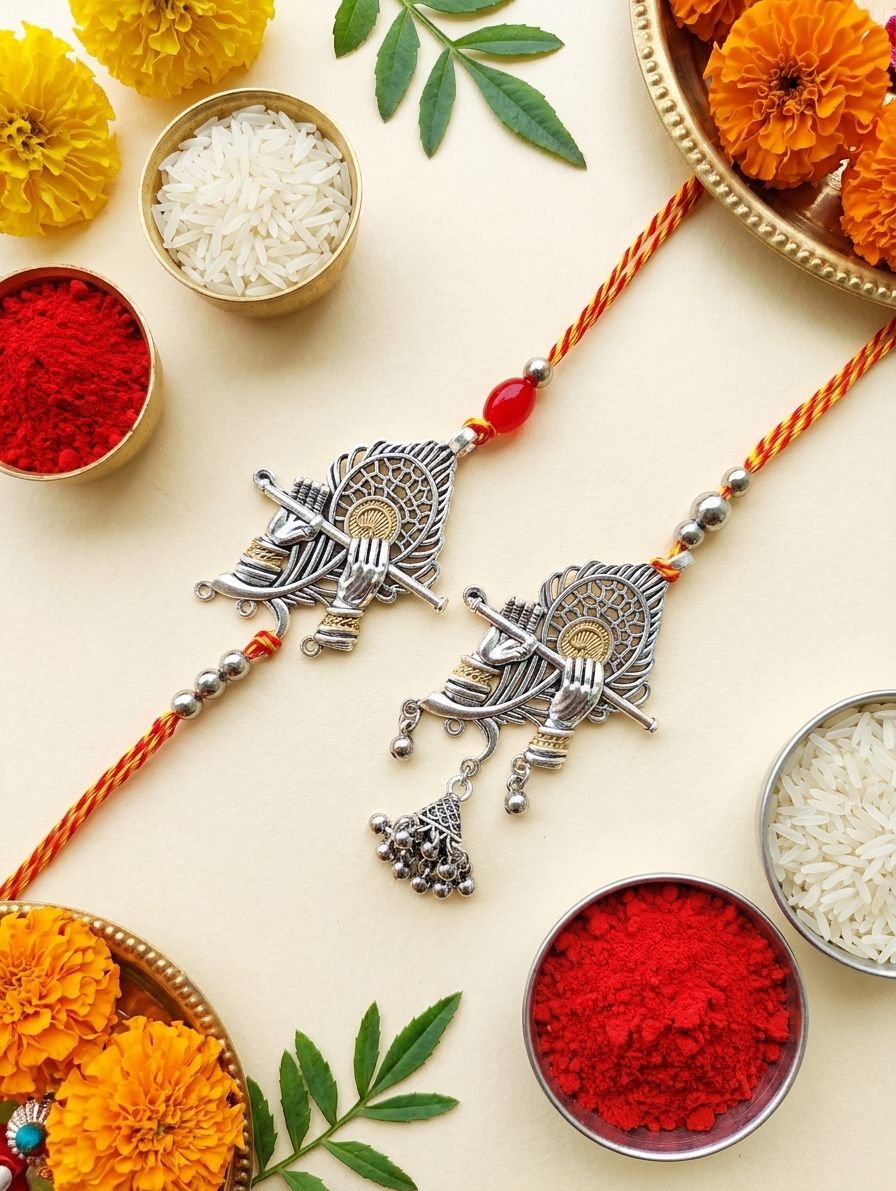 Handmade Oxidised Silver Bhaiya Bhabhi Rakhi Set 2026
