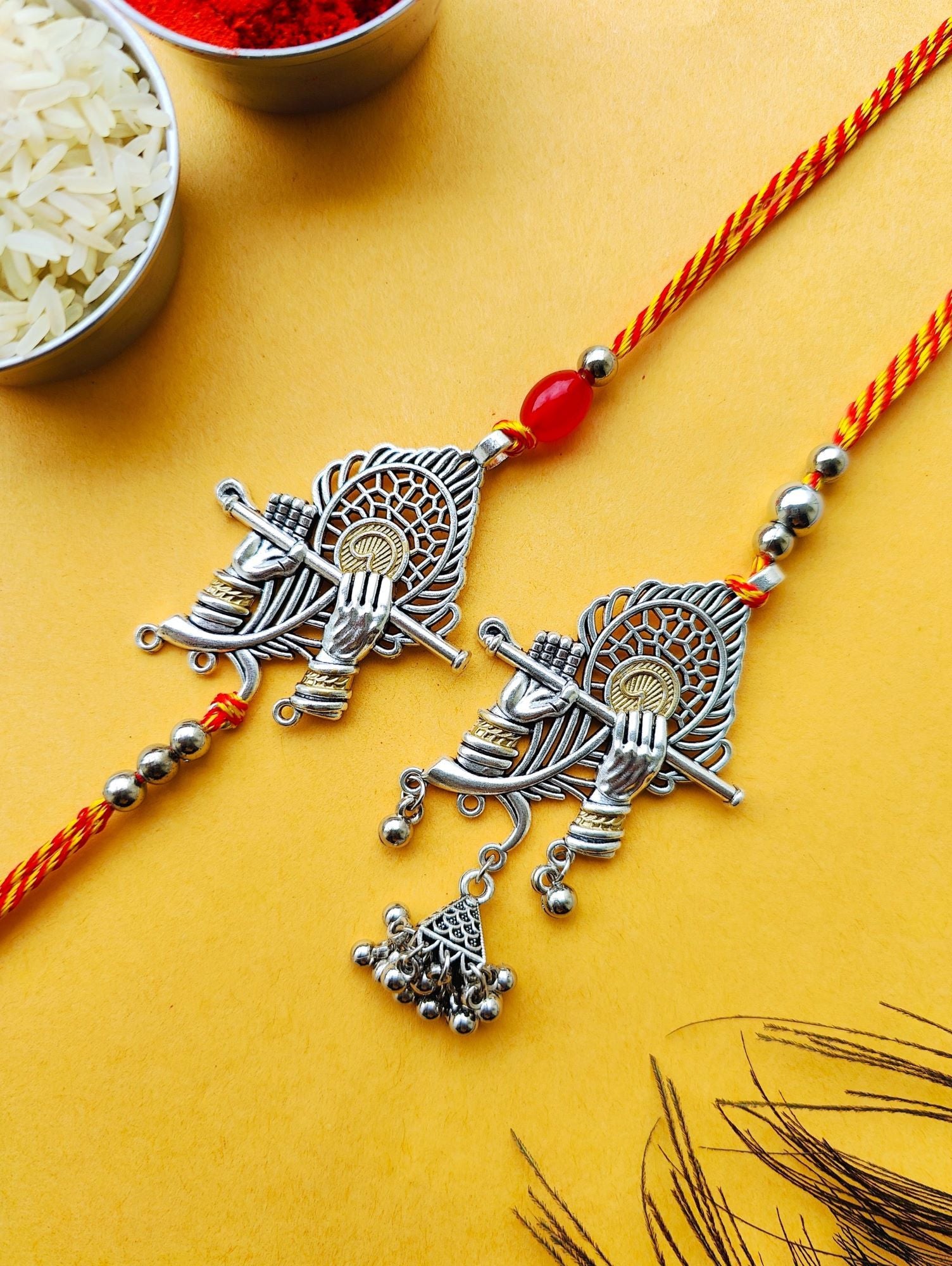 Handmade Oxidised Silver Bhaiya Bhabhi Rakhi Set 2026