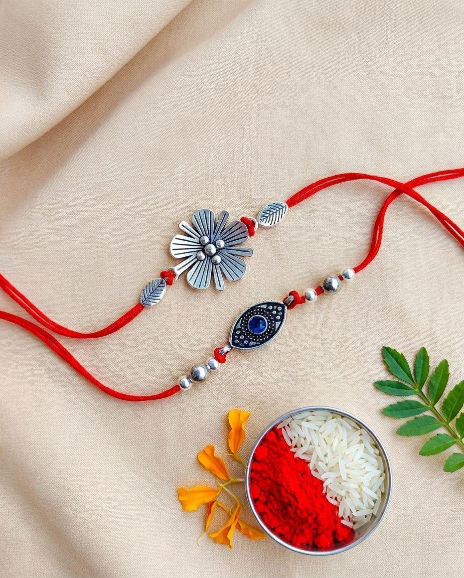 Oxidised Silver Rakhi for Brother-Bhabhi New Handmade Set 2026