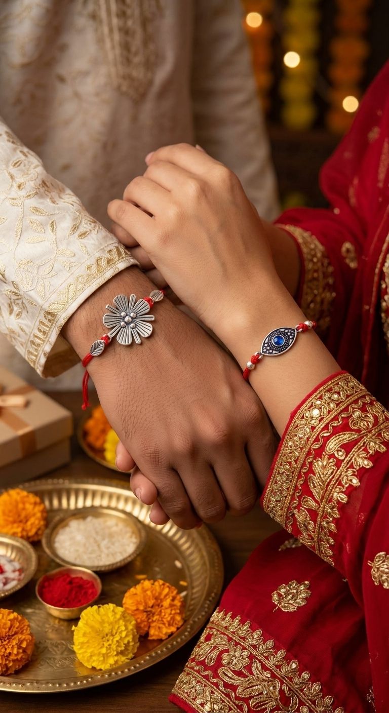 Oxidised Silver Rakhi for Brother-Bhabhi New Handmade Set 2026