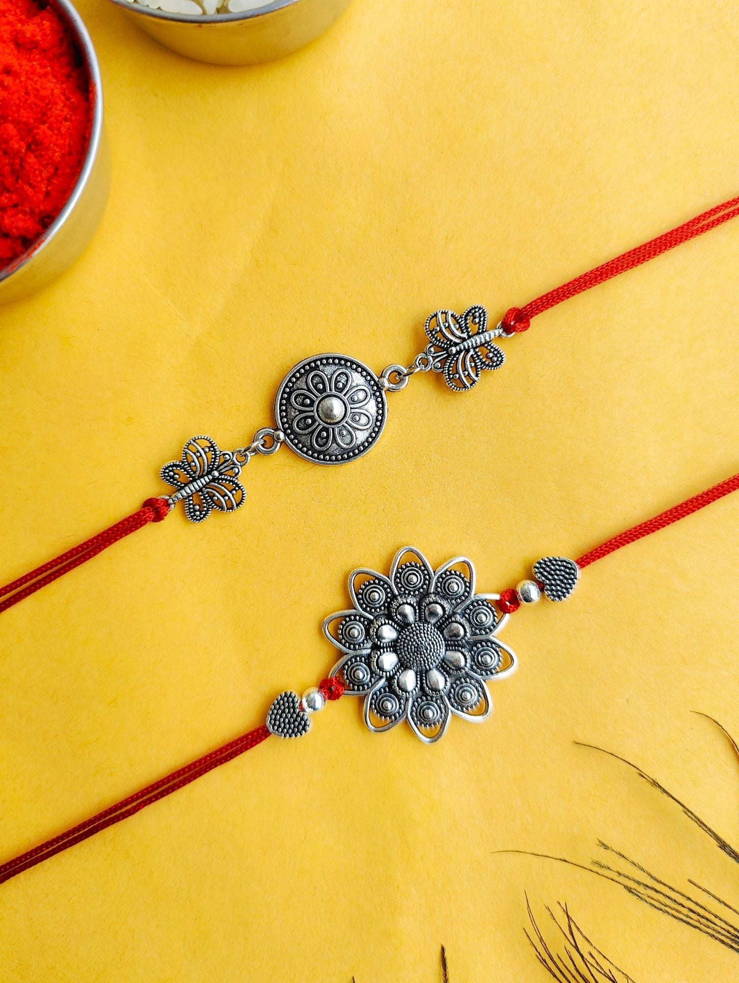 Oxidised Silver Rakhi 2026 Bhaiya Bhabhi Set for Brother