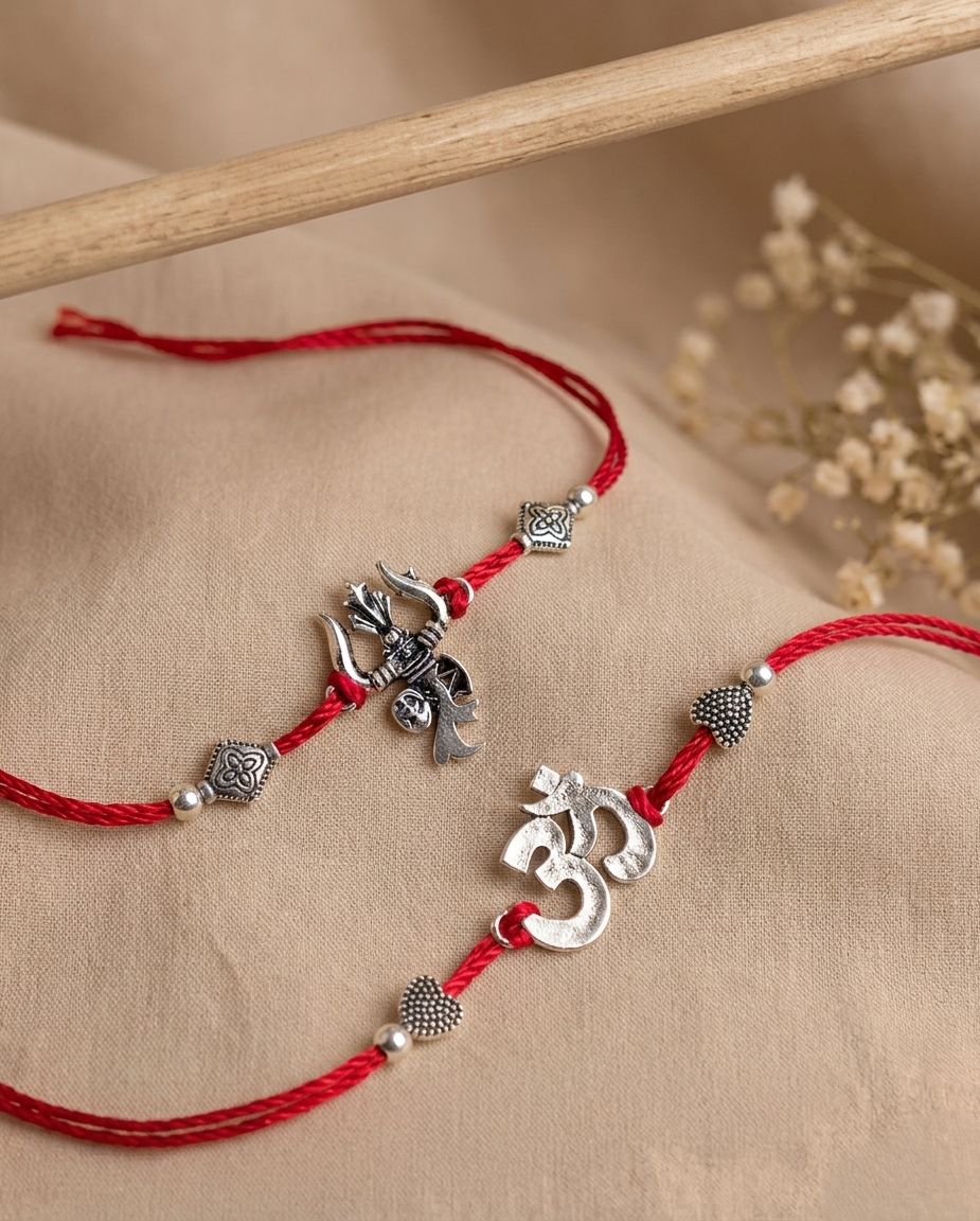 Om-Trishul Silver Rakhis - Handcrafted for Siblings