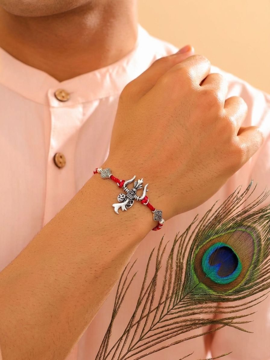 Om-Trishul Silver Rakhis - Handcrafted for Siblings
