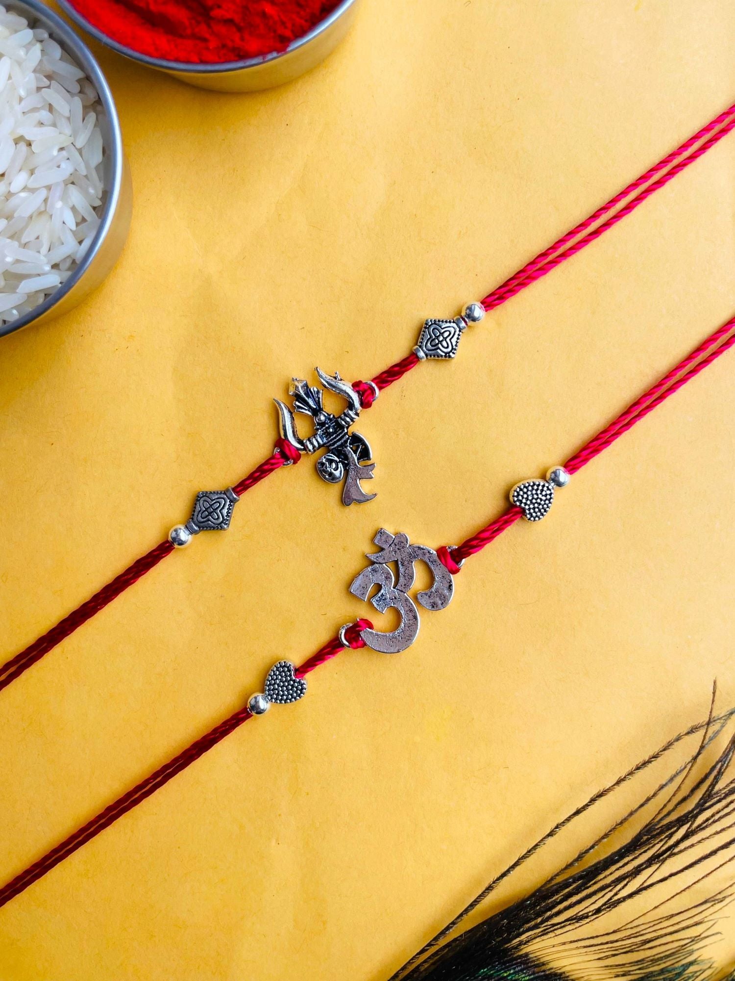 Om-Trishul Silver Rakhis - Handcrafted for Siblings