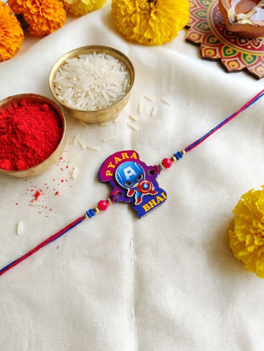 Kids Rakhi for Brother Pyara Bhai Captain America Themed Band 2026