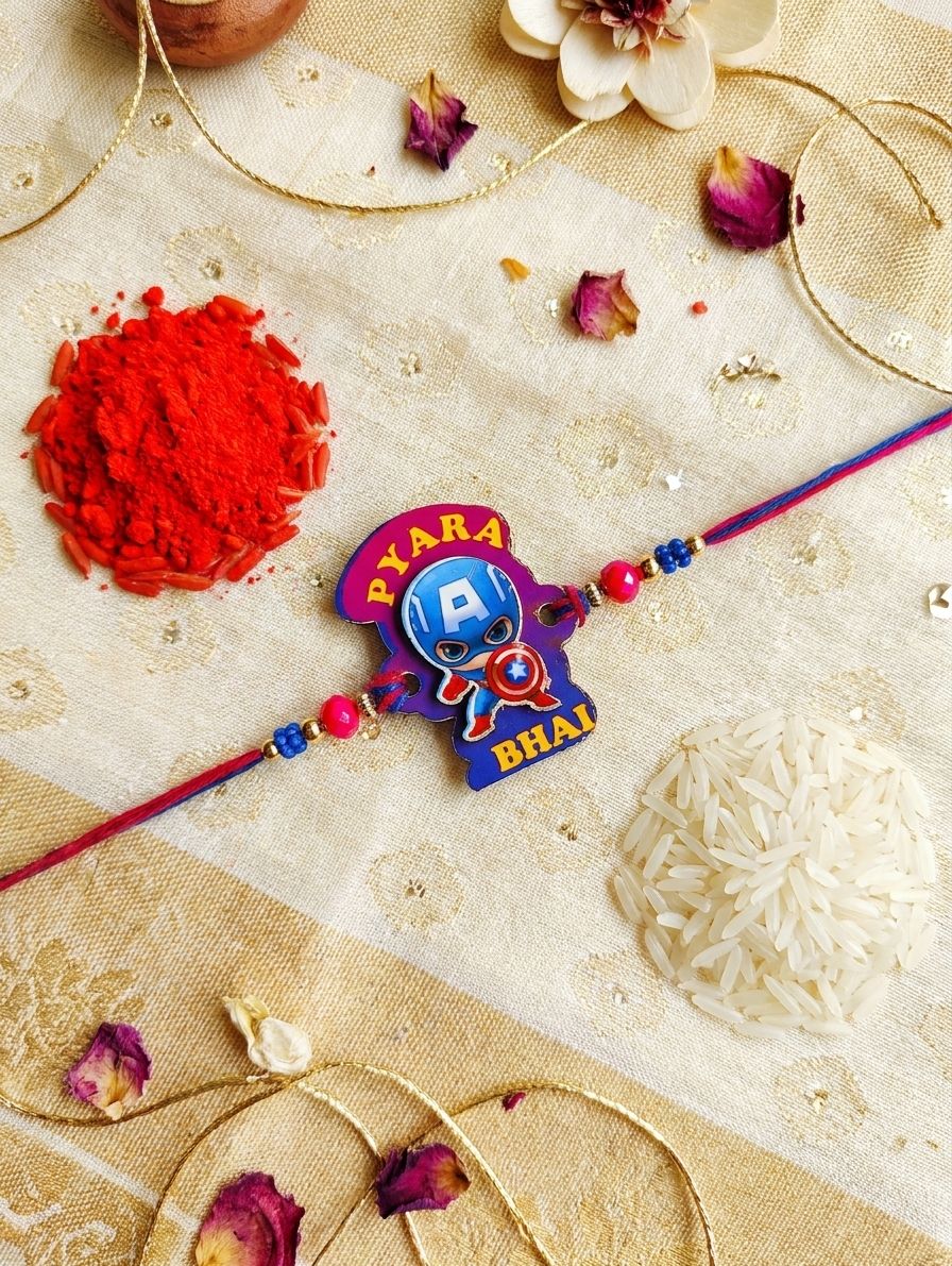 Kids Rakhi for Brother Pyara Bhai Captain America Themed Band 2026