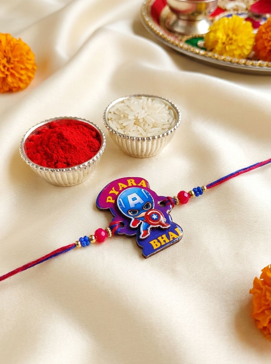 Kids Rakhi for Brother Pyara Bhai Captain America Themed Band 2026