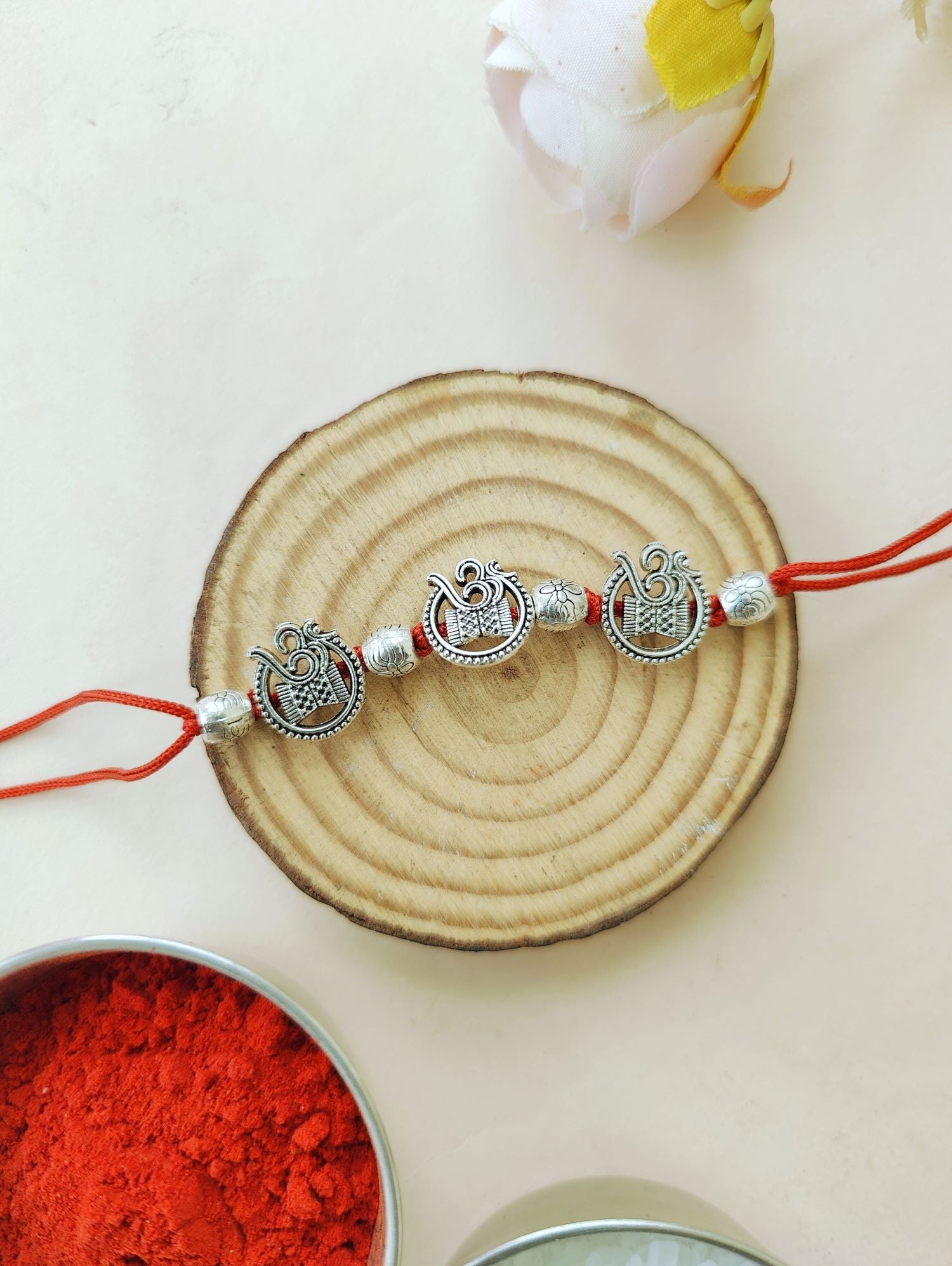 Handmade Silver Oxidised Om Rakhi, designer festival rakhi for brother, elegant oxidised silver rakhi 2026