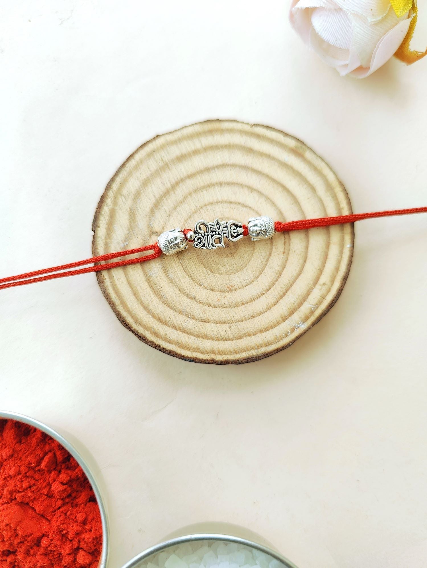 Silver oxidised Shiva rakhi, handmade designer rakhi for brother