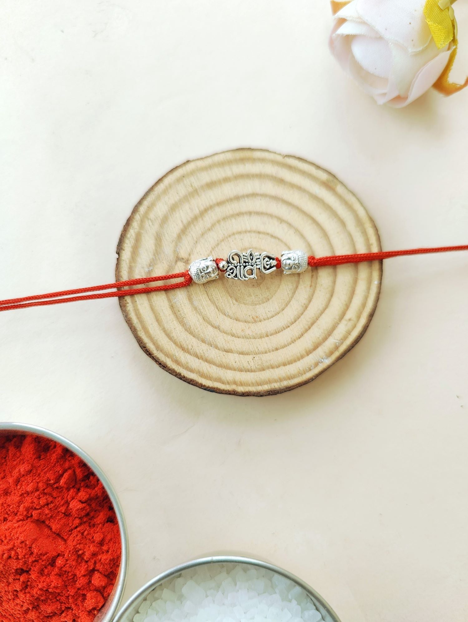 Silver oxidised Shiva rakhi, handmade designer rakhi for brother
