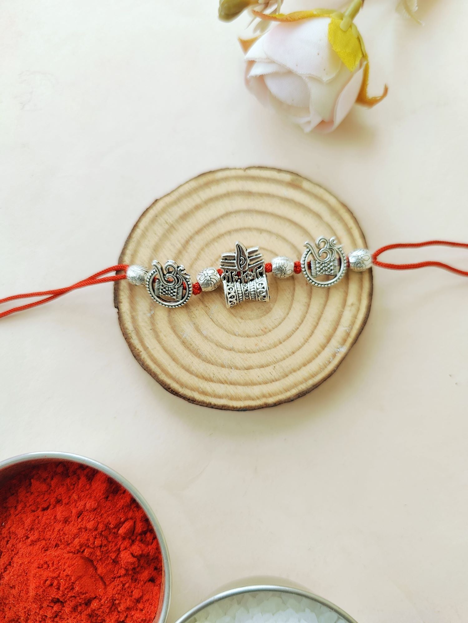 Silver oxidised Shiva Rakhi, handmade stylish rakhi for brother
