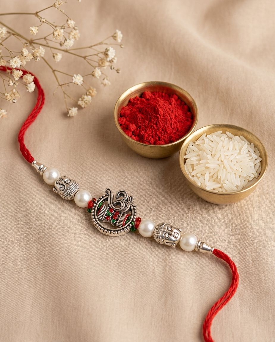 Silver Oxidised OM Rakhi for Brother