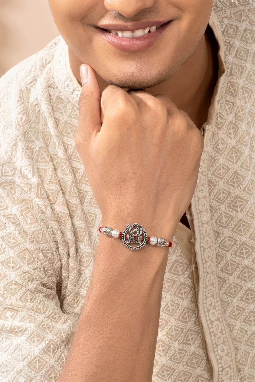 Silver Oxidised OM Rakhi for Brother