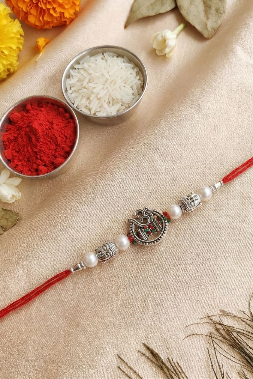 Silver Oxidised OM Rakhi for Brother