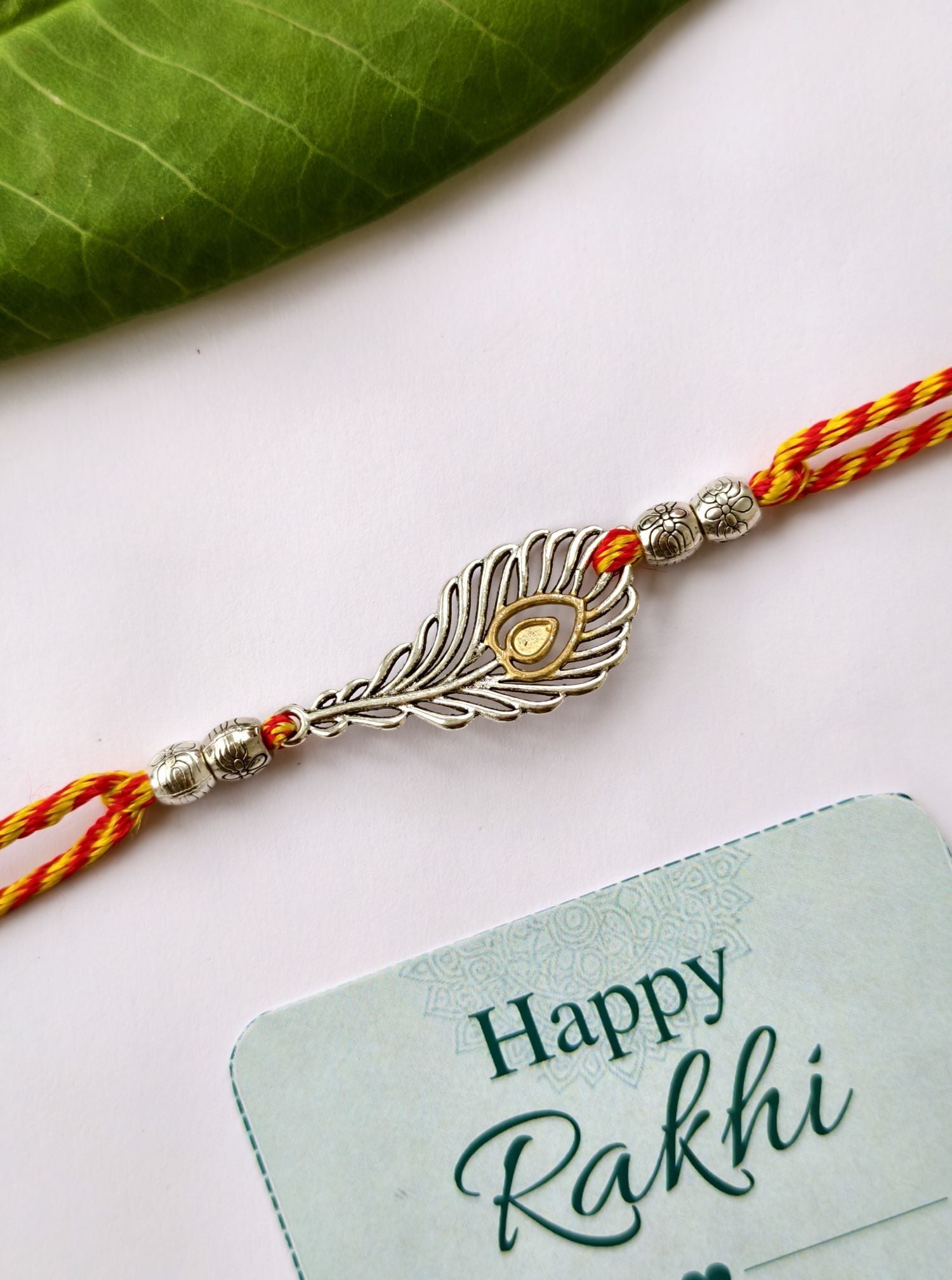oxidised silver Peacock Feather handmade rakhi 2026 for brothers