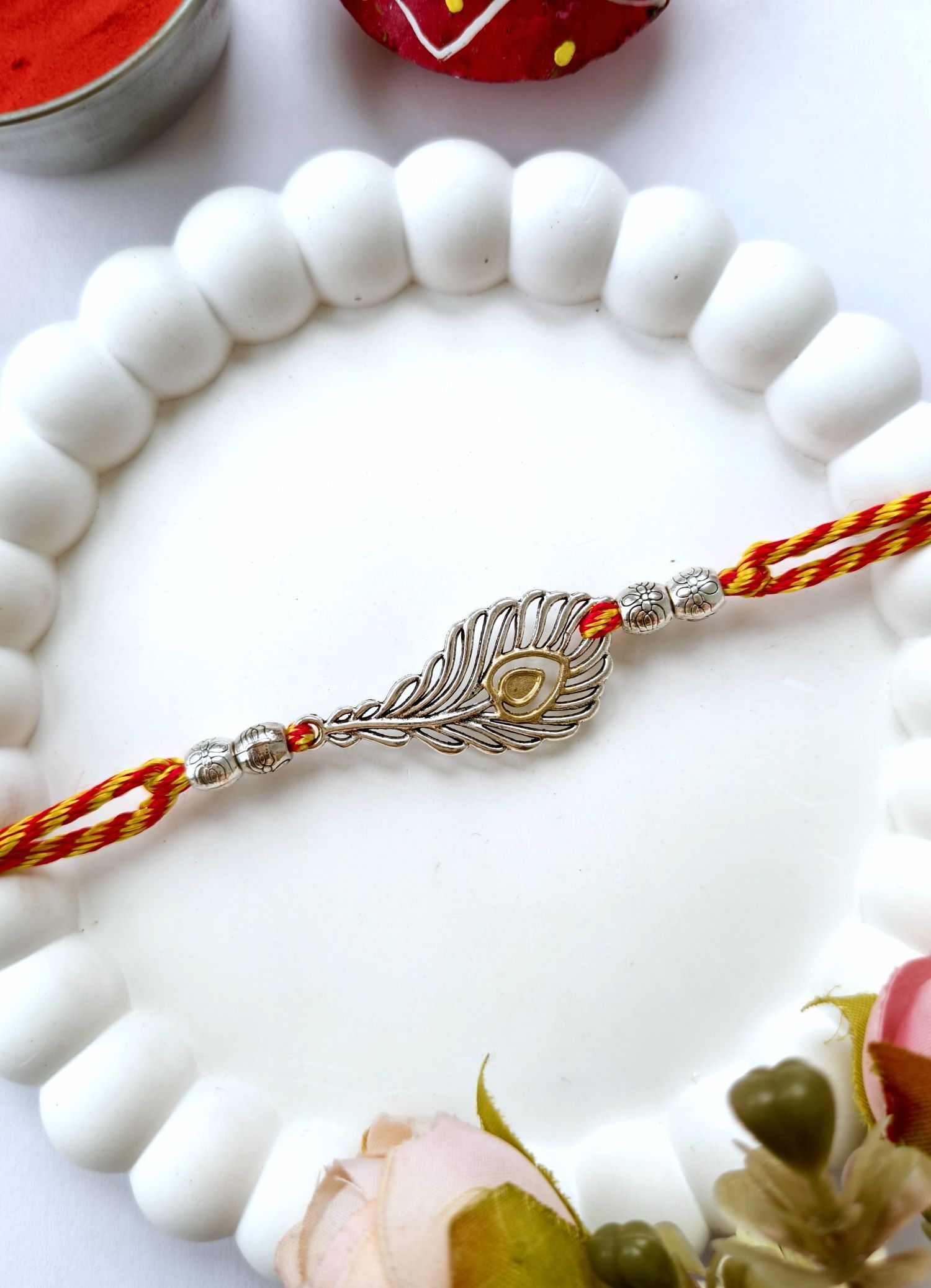 oxidised silver Peacock Feather handmade rakhi 2026 for brothers