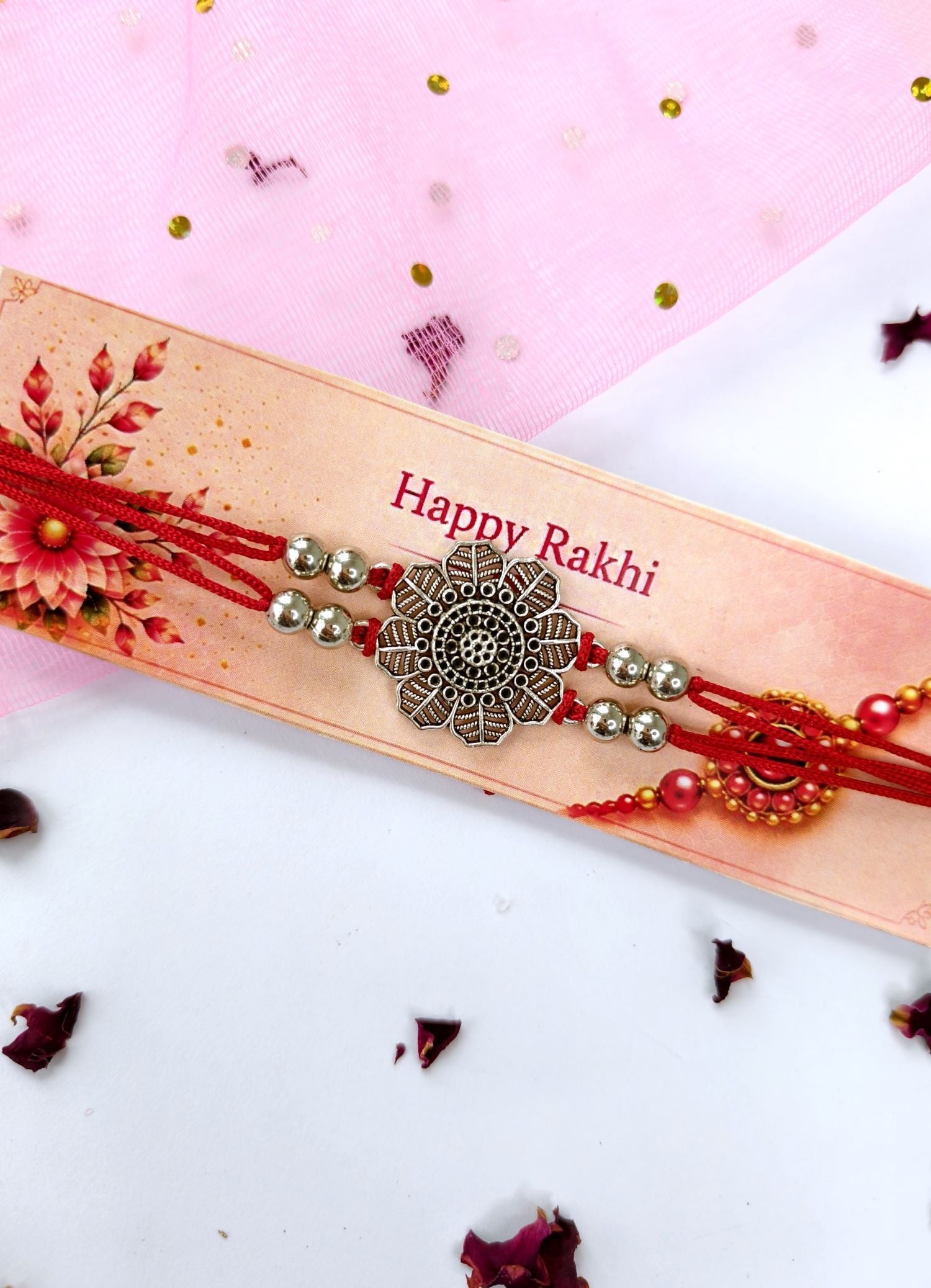 oxidised silver flower rakhi, handmade unique rakhi for brother 2026