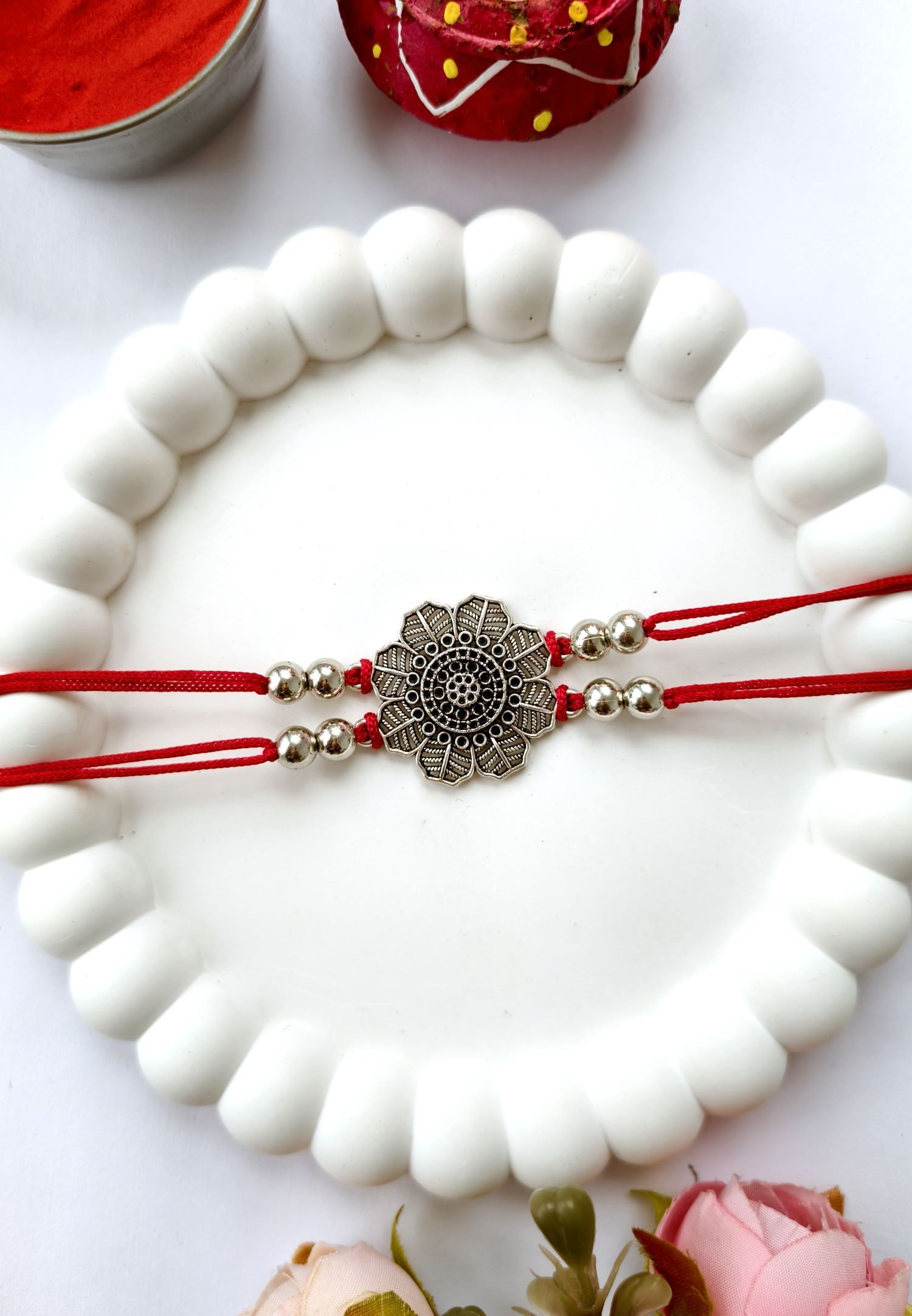 oxidised silver flower rakhi, handmade unique rakhi for brother 2026